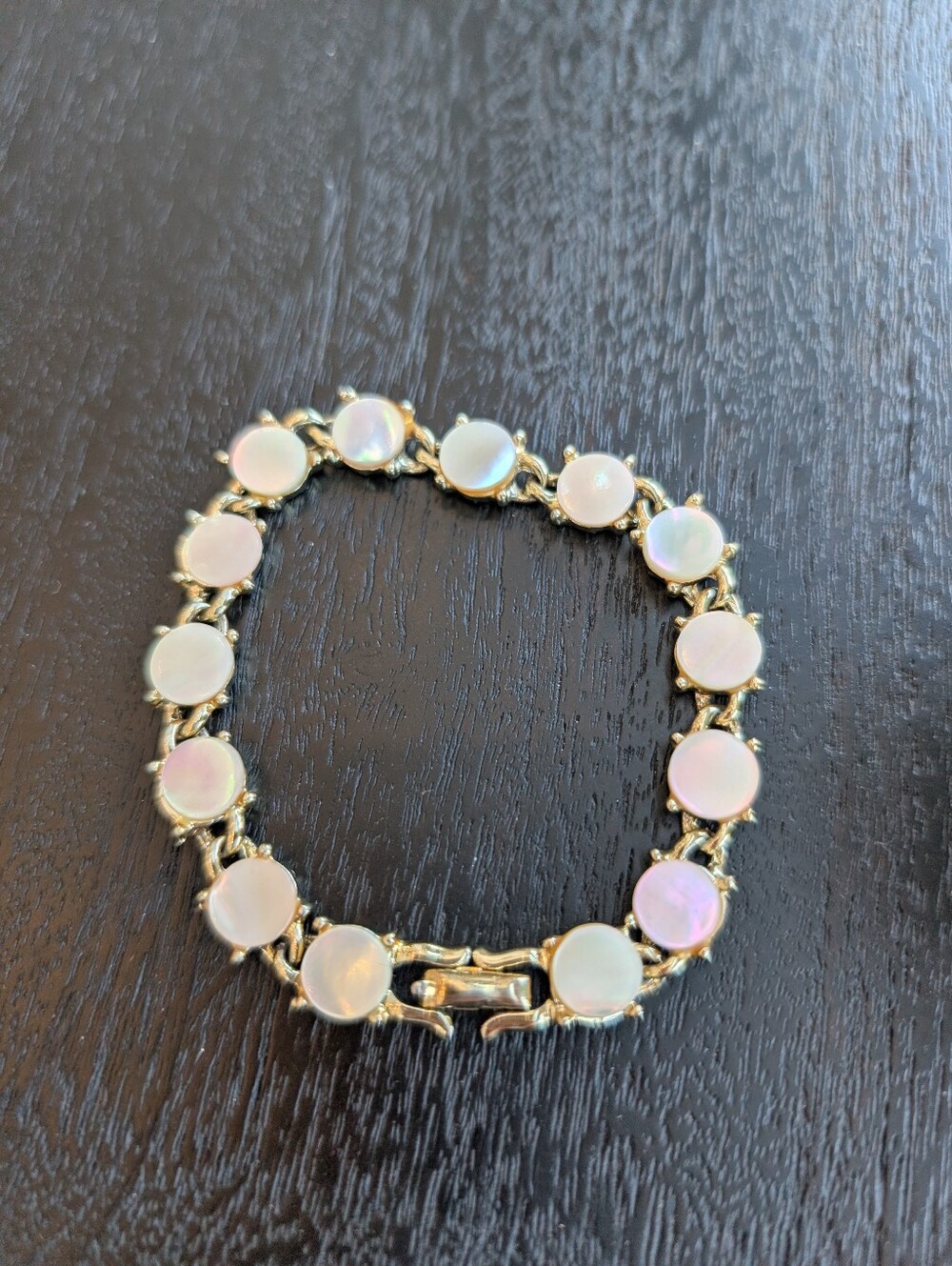 Vintage Coro Mother Of Pearl Gold Plated Chunky Boho Coastal Bracelet